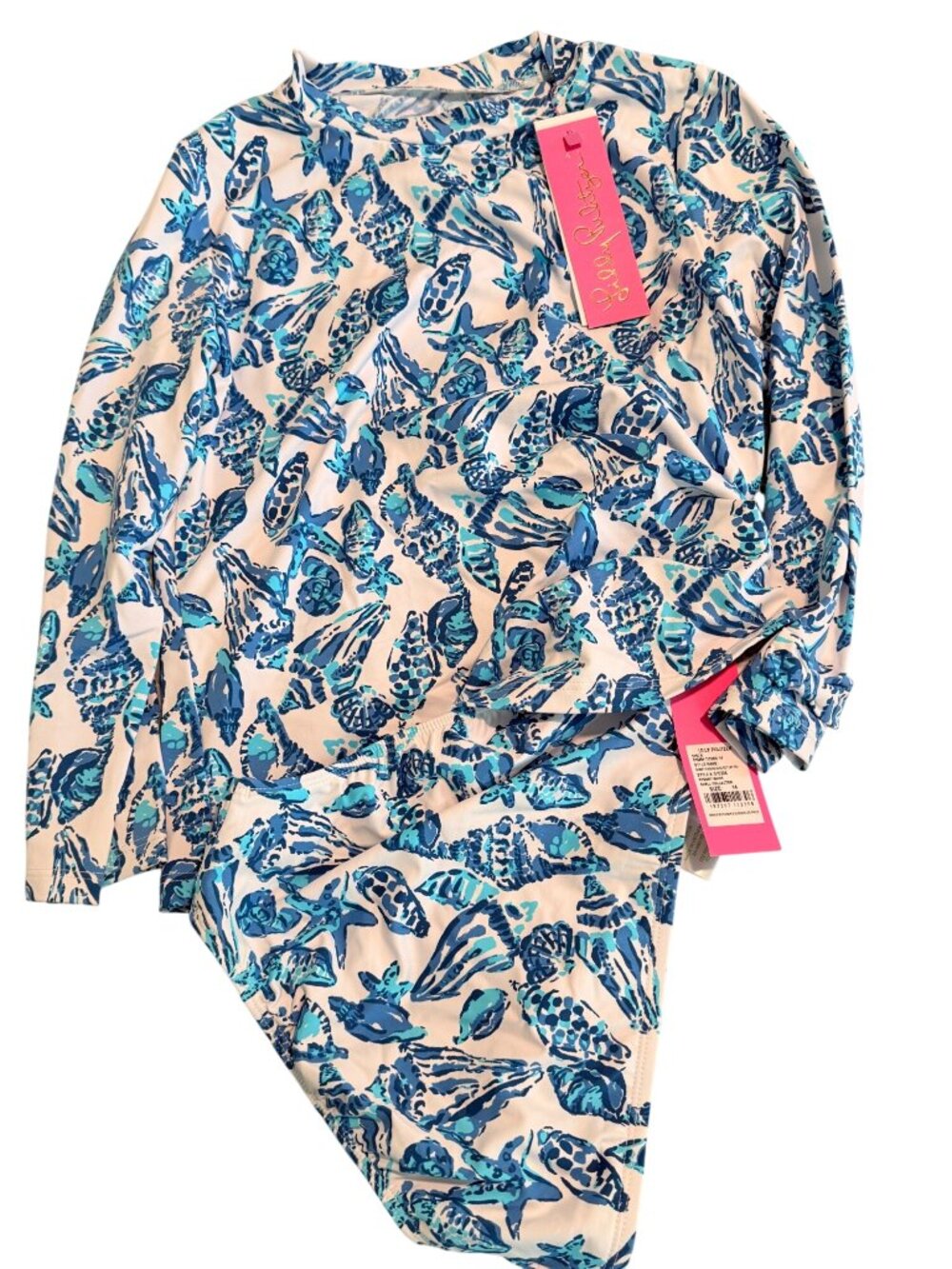 Lilly Pulitzer Bobby Rashguard Set UPF 50+ Resort White Shell Collector Size 14